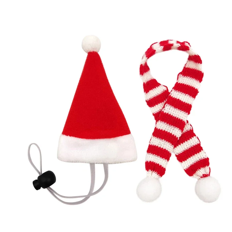 Pet Headgear Small Animal Clothes Christmas Pet Chicken Hat Scarf Set Mini Red Green Santa Hat Scarf Xmas Small Animal for Hen Duck Hamster GuineaPig Parrot