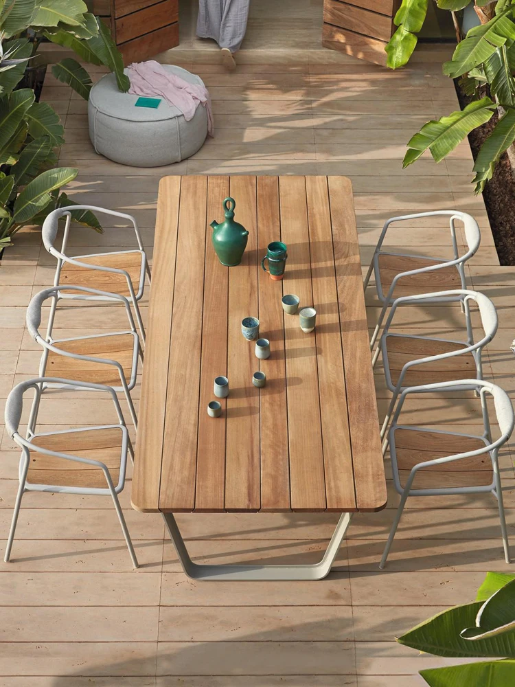 

Dining table and chairs, teak rain and sun protection, simple outdoor balcony, rattan open-air leisure courtyard villa