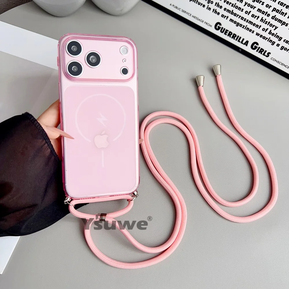 Crystal Clear Crossbody Necklace Lanyard Phone Case with Transparent Strap
