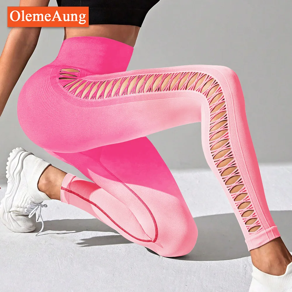 Gradient High Waist Side Mesh Yoga Leggings Women's Running Fitness Hip Tight Sports Yoga Pants sports leggings sports pants yoga pants