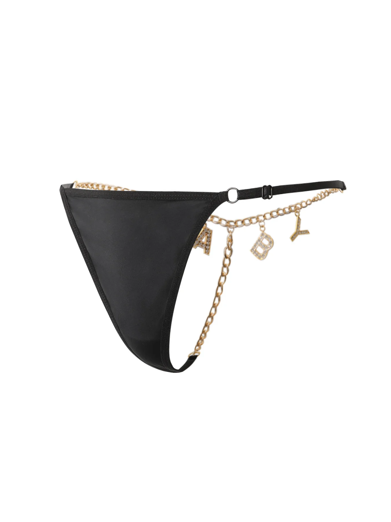 Sexy Metal Letter Chain Panties Erotic Underwear Women Low Waist Strap Thongs Splice Transparent Sexi G-string Female T-back