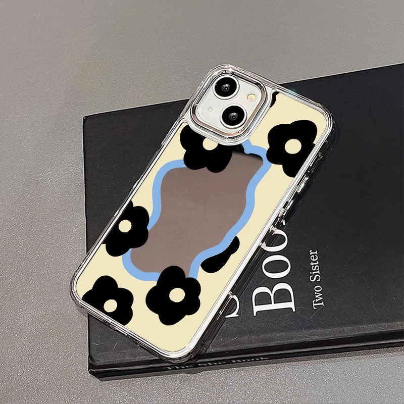 Floral Design Shockproof Makeup Mirror Phone Case - Soft TPU Silicone Cover