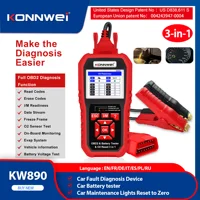 New KONNWEI KW890 12V Car OBD2 Battery Tester Analizer Auto Diagnostic Tool Battery Match 3 in 1 Car OBDII Scanner Code Reader