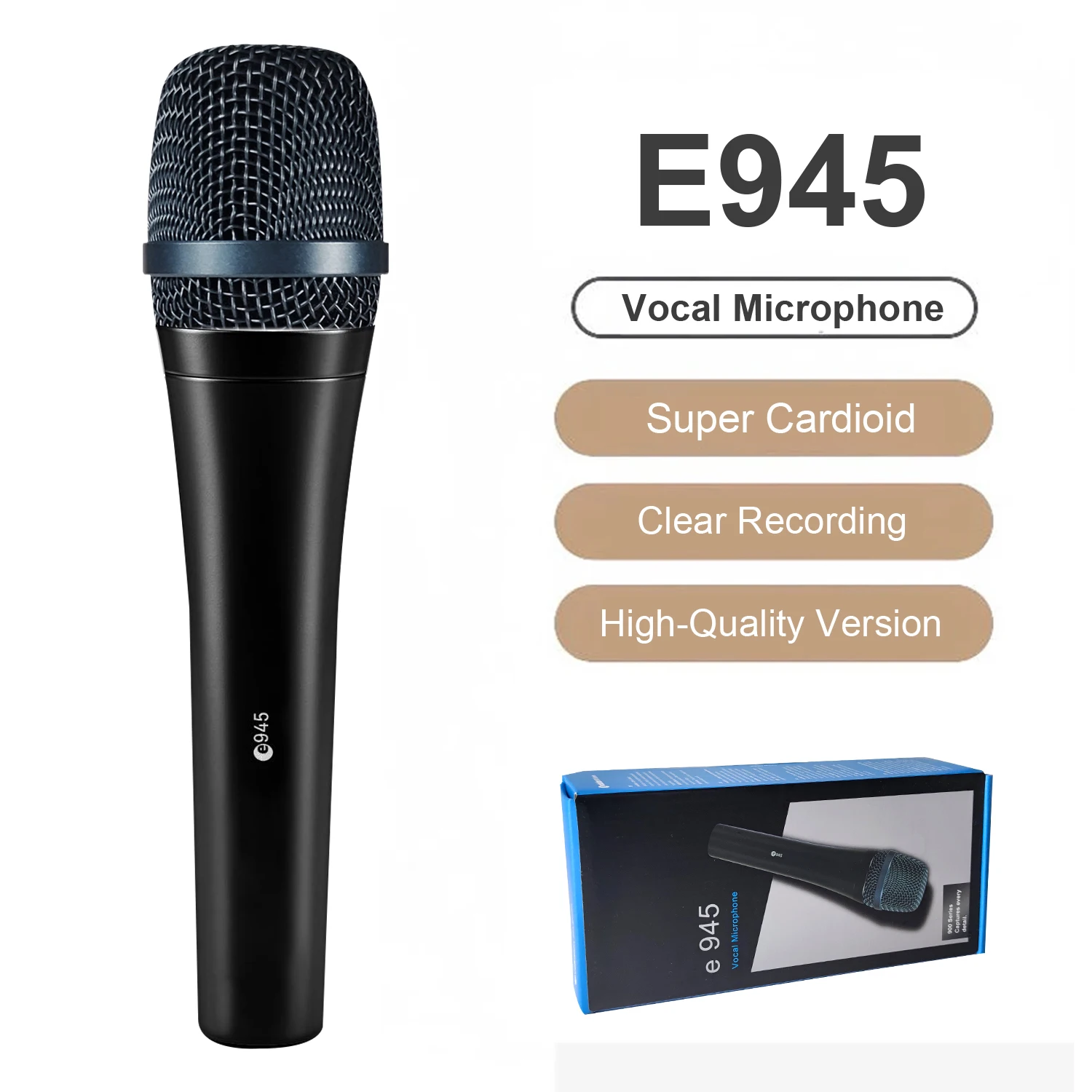 E945 유선 마이크, 슈퍼 카디오이드 다이나믹 악기 마이크, 전문 품질, 라이브 공연 및 녹화용 다용도
