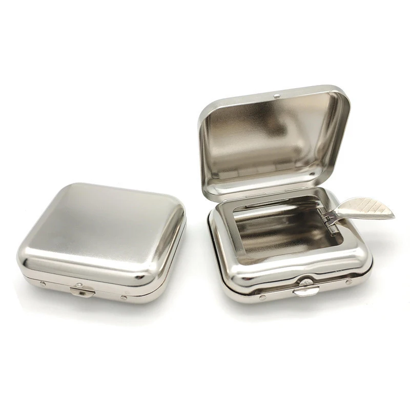 Portable Ashtray Stainless Steel Square Pocket Ashtray metal Ash Tray With Lids