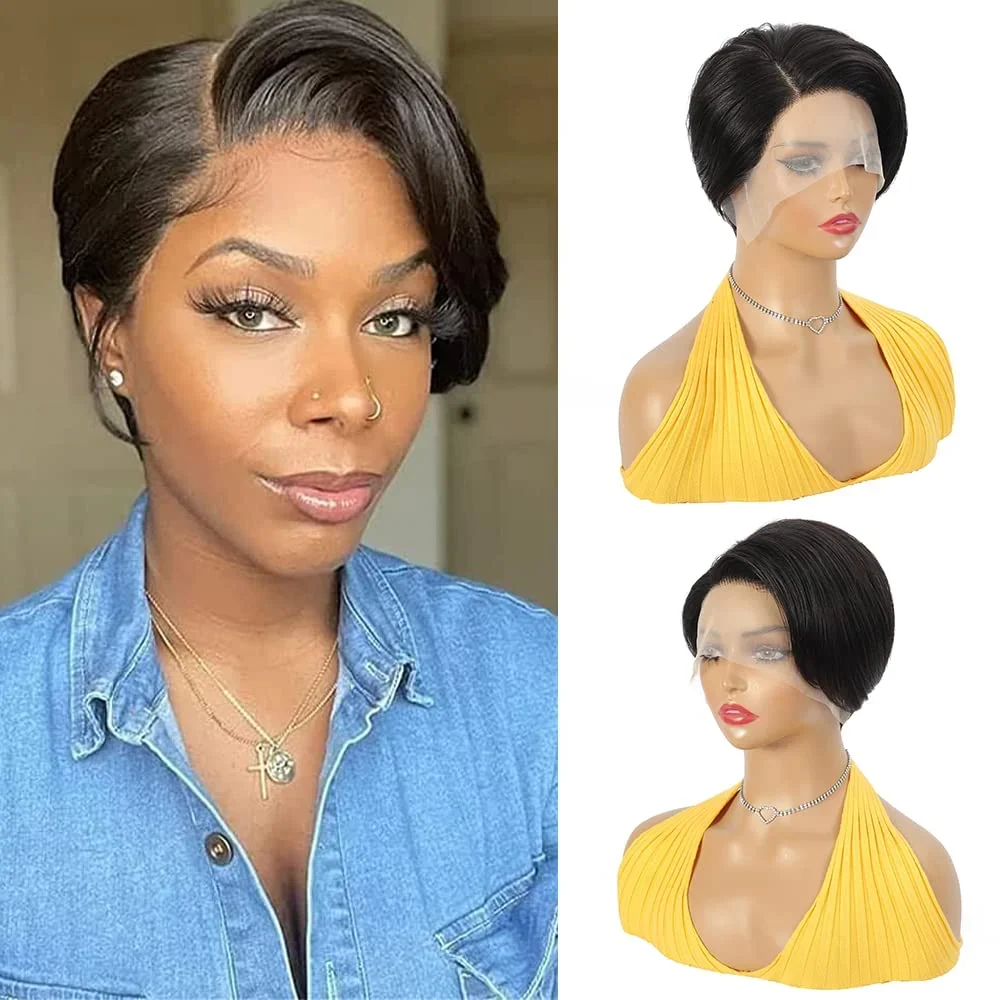 Pixie Cut Wig Lace Human Hair Wigs for Women Transparent Straight Short Bob Wig Lace Pre plucked Brazilia Virgin Human Hair human hair wig lace front wig human hair wigs front lace wig