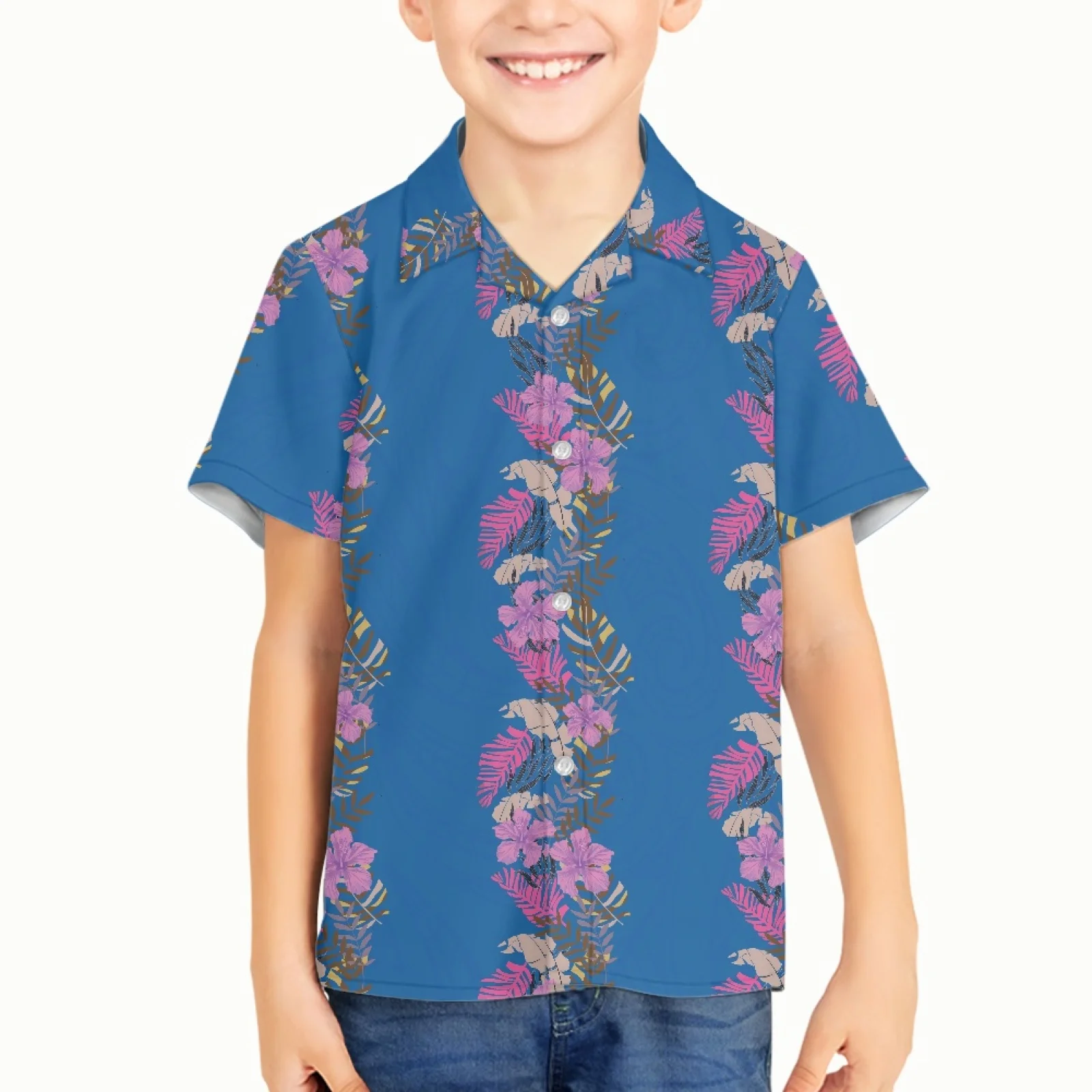 

Polynesian Tribal Samoan Totem Tattoo Samoa Prints Children's Place Boys Short Sleeve Button Down Shirt Holiday Beach Party Wear