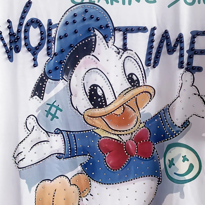 Fashion Brand Hot Drilling Beaded Cartoon T-shirt and Sweatpants Two Piece Sets Women Outifits 2024 Summer Cute Fashion Suit