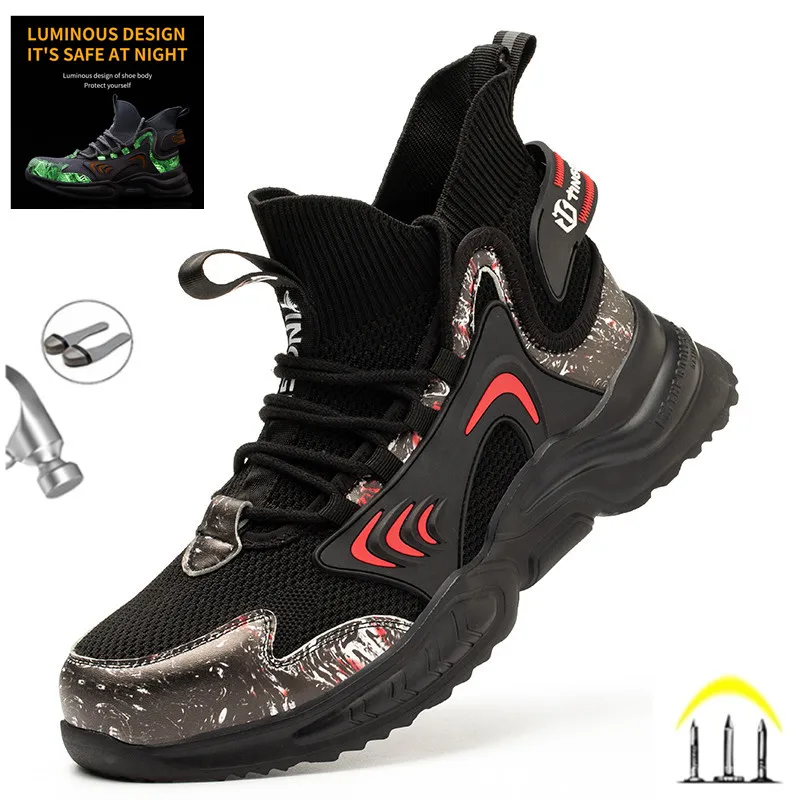Glow At Night Men Work Safety Boots Steel Toe Cap Indestructible