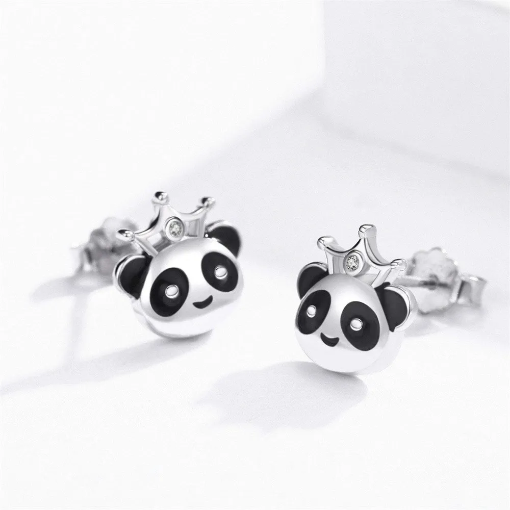 

Panda Ear Studs Classic Silver Plated Lovely Animal Series Jewelry for Girl Woman Luxury Banquet Accessories
