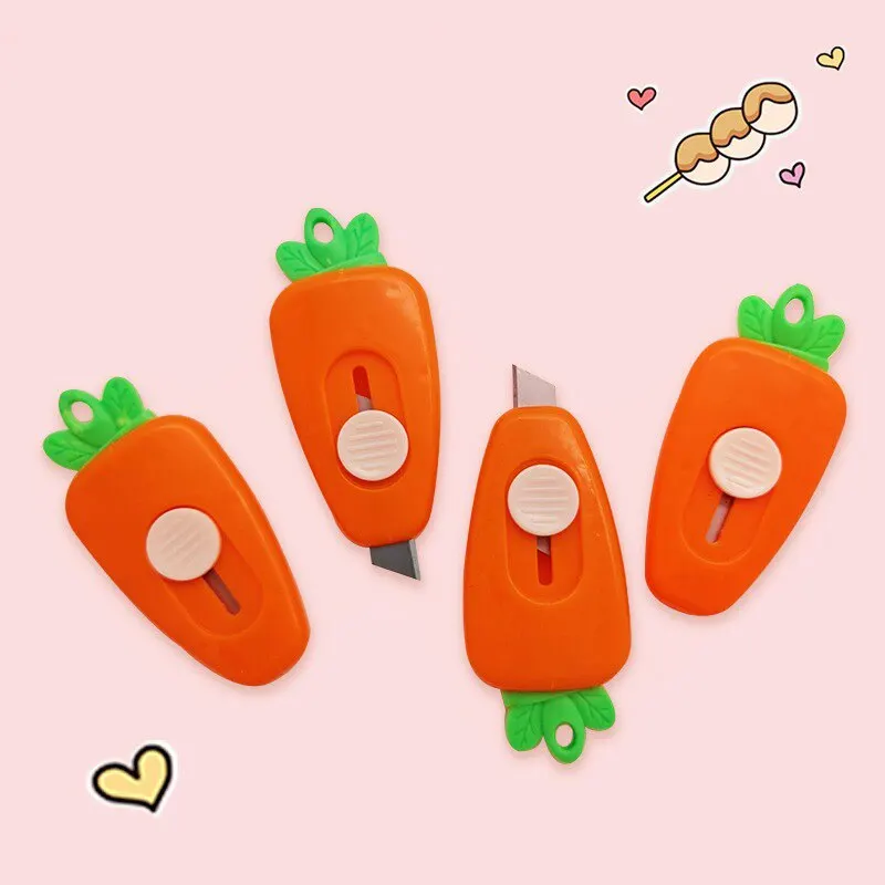 Cute Carrot Pocket Utility Knife Express Box Paper Cutter Art Craft Wrapping Opener with Keychain Hole Office School Stationery