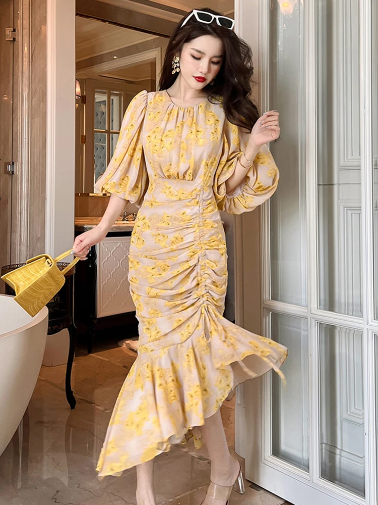 Chiffon Maxi Dresses Sleeves | Chiffon Dress Lantern Sleeve