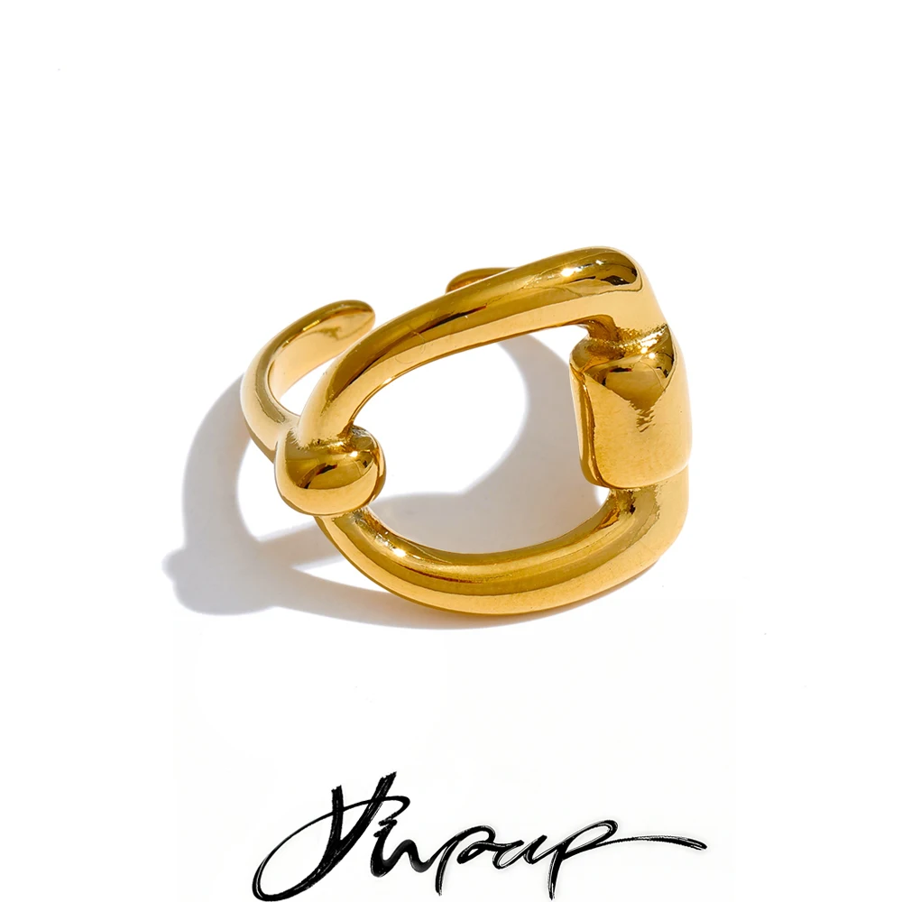 Yhpup Minimalist Stainless Steel Metal Letter D Open Ring