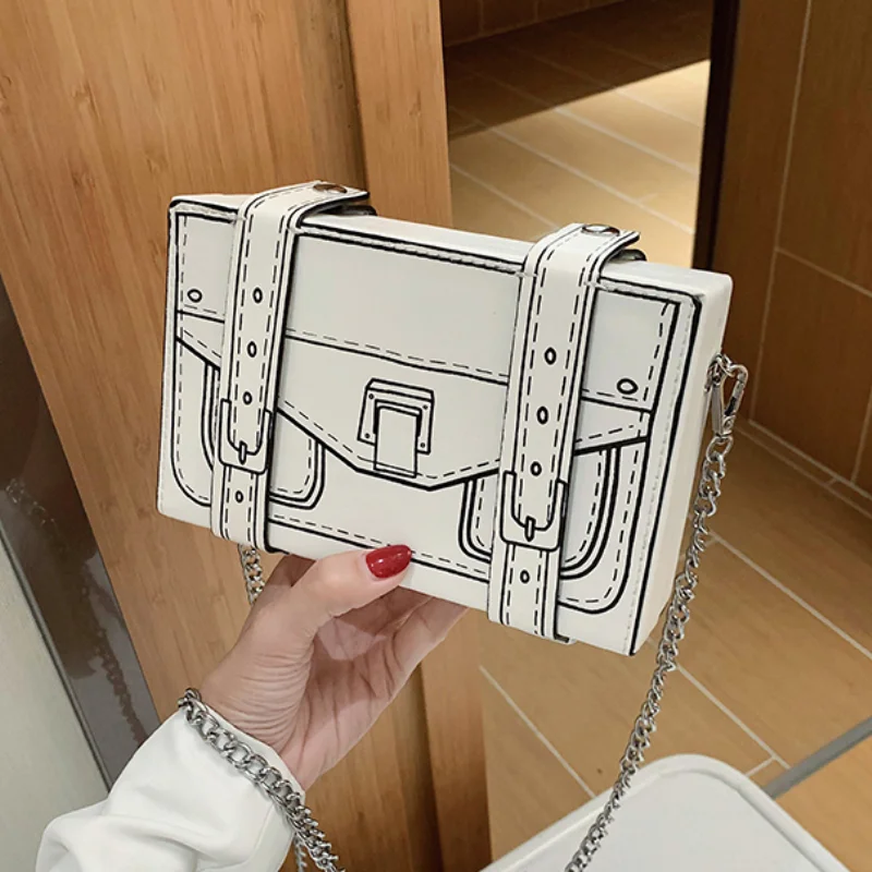 Personality Fashion Crossbody Bags for Women High Quality Leather Comic Box Square Bag Trend Unique Ins Small Shoulder Bag Woman