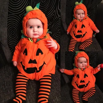 Baby Halloween Pumpkin Hooded Jumpsuit 1