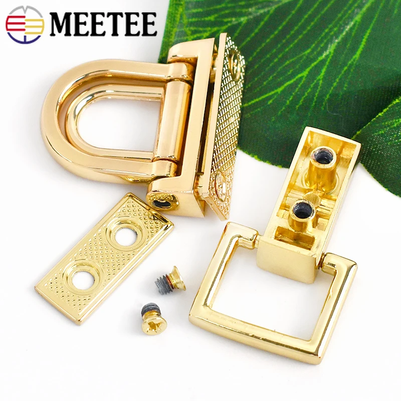 2/4Pcs LightGold Metal D Ring Side Clip Buckle Hangbag