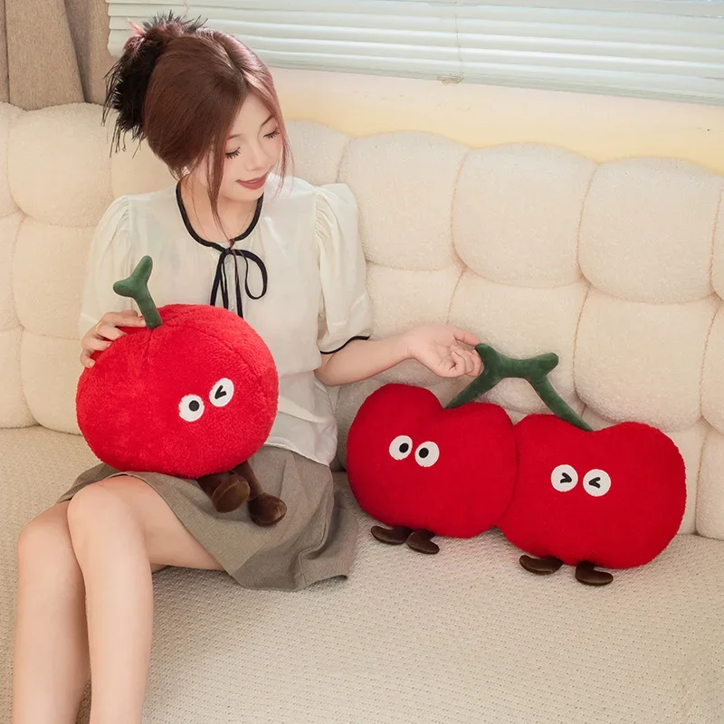 Squishy 레드 체리 플러시 장난감 베개 부드러운 과일 체리 인형 귀여운 Huggable 베개 어린이 크리스마스 생일 선물
