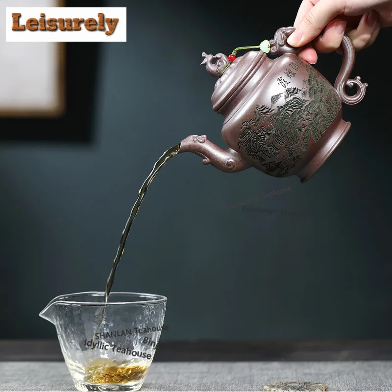 430ml Yixing Purple Clay Teapot Handmade Phoenix Pot Raw Ore Wood-fired Porcelain Mud Tea Maker Kettle With Strainer Zisha Tea