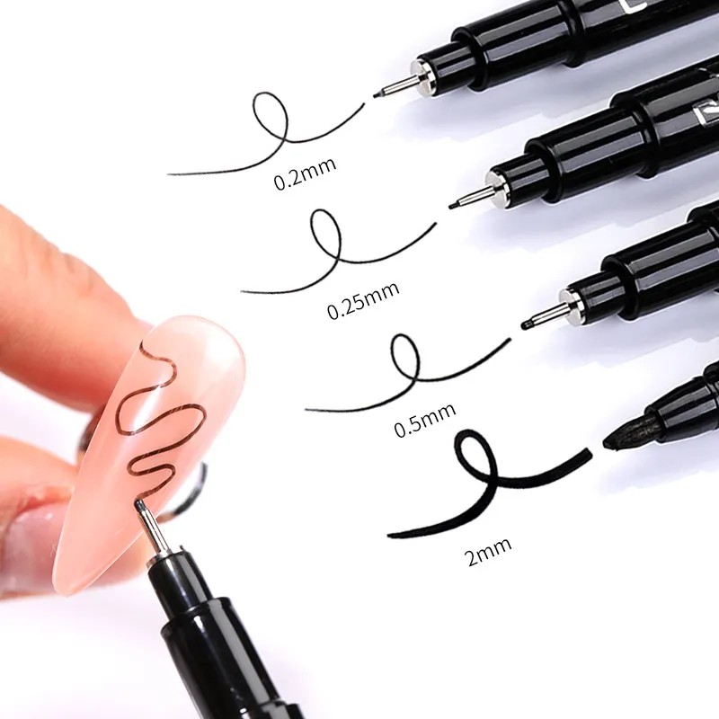 Nail Brush Painting Pen Waterproof Black Color UV Gel Polish Design for DIY Graffiti Line Drawing Colorful Varnish Adorn Tools Nail Art Pen