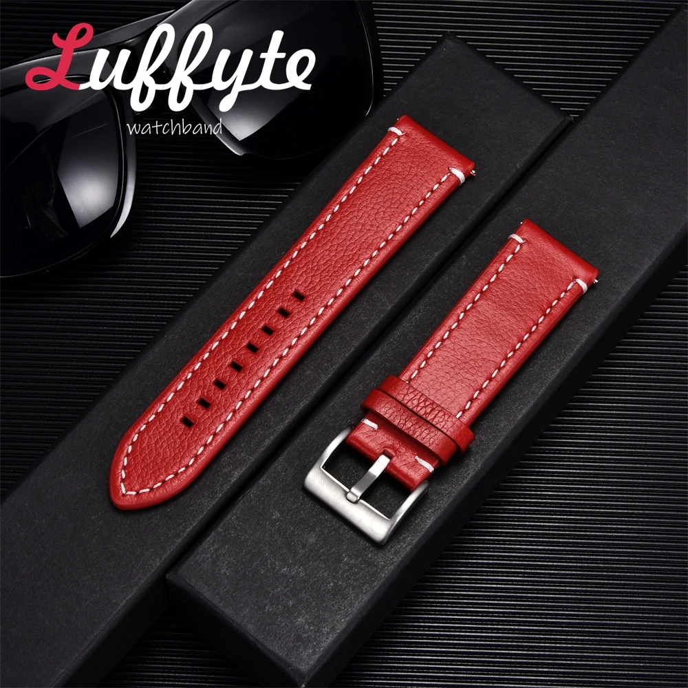Lichee Pattern Genuine Leather Watch Strap with Pin Buckle - Elegant Casual Wristband Replacement