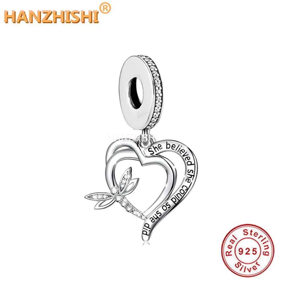 925 Sterling Silver I Love You Heart Dangle Charms Beads Fit Original Brand Charm Bracelet Birthday Gifts For Women Girlfriend diamond earrings 925 Silver Jewelry