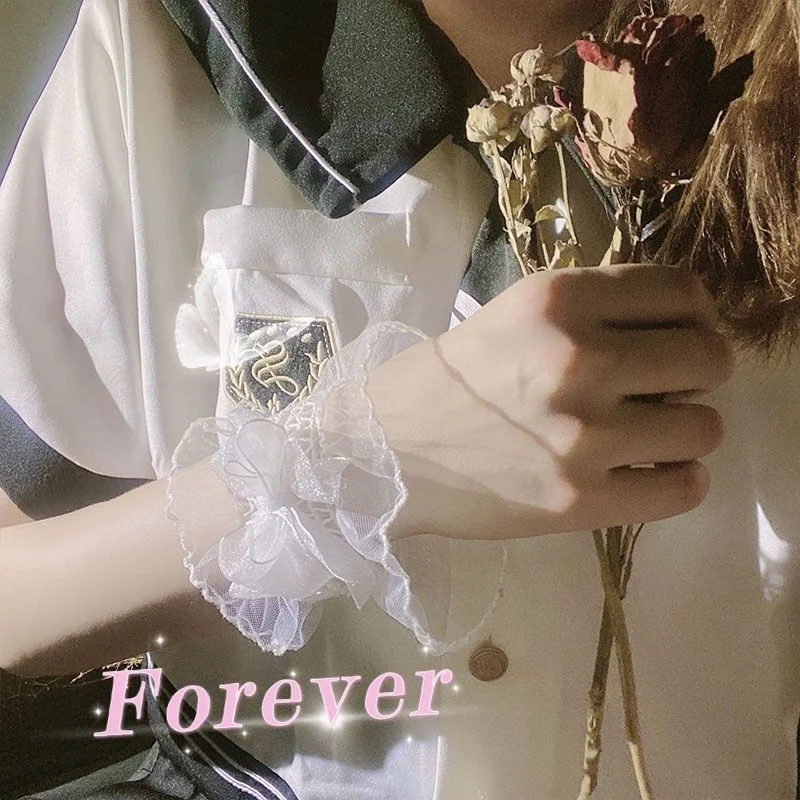 Lolita Loli False Sleeve Wrist Cuffs Fashion Bow Mesh Tulle Lace Gloves Women Girls Wedding Party Bracelet Wristband cosplay wrist cuffs cosplay bracelet