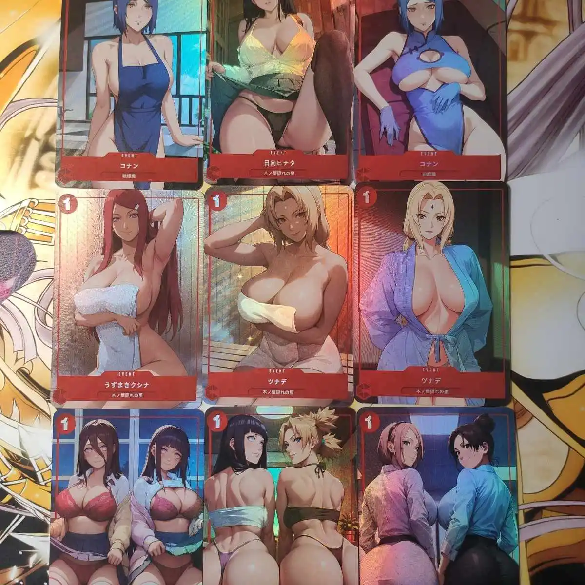 9Pcs/set Diy Naruto Tsunade Haruno Sakura Hyuga Hinata ACG Color Flash Card Self Made Classic Anime Collection Cards Gift Toy