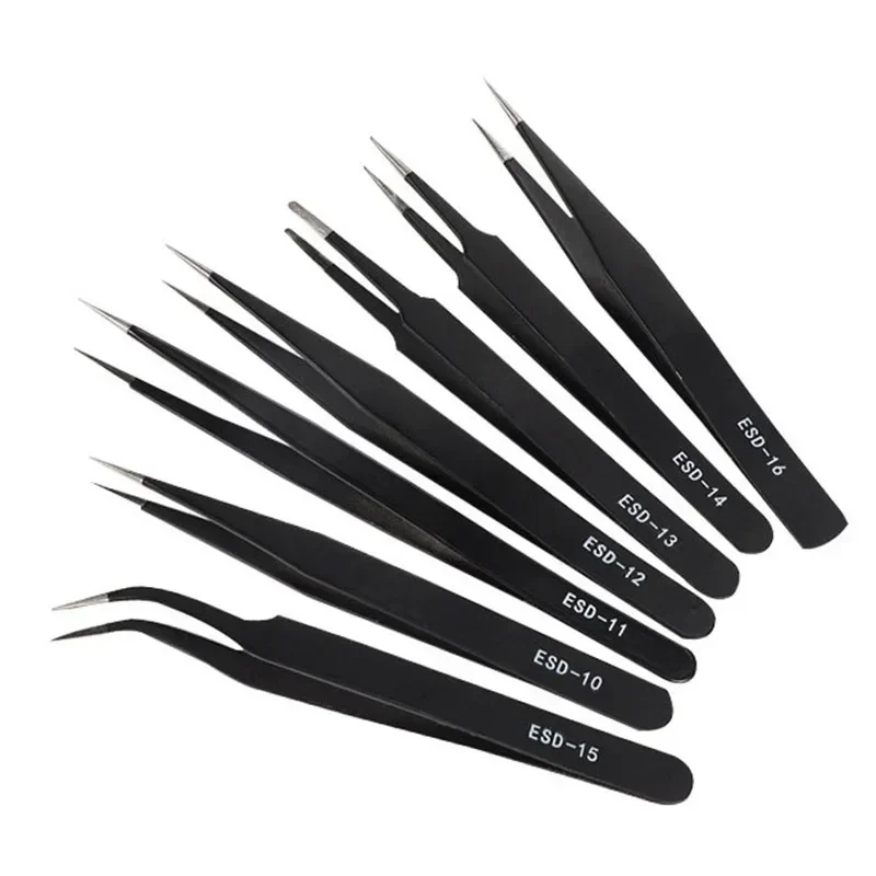 

6pcs Anti-static ESD Stainless Steel Tweezers Precision Curved Straight Tip Forceps Electronics Phone Maintenance Repair Tools