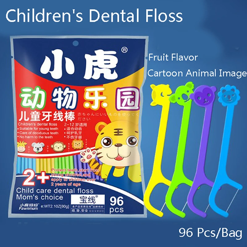 Childrens Dental Floss 96 Sticks Barrel Colored Floss Children Cure Dent Teeth Cleaning Orthodontic Interdental Pick dental floss