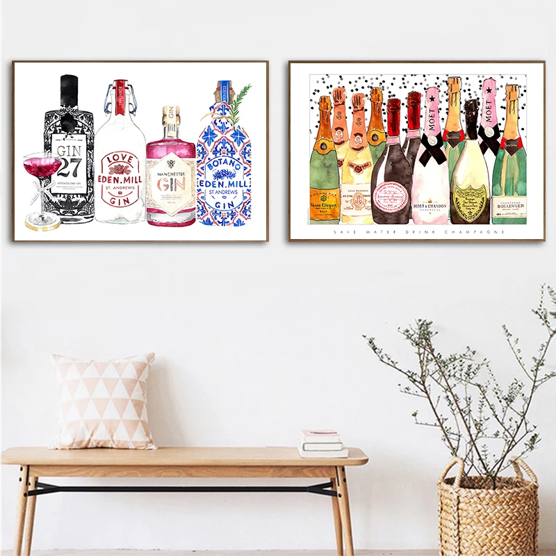 

Home Decor Prints Painting Nordic Style Champagne Bottle Pictures Wall Art Modular Canvas Poster Modern For Bedside Background