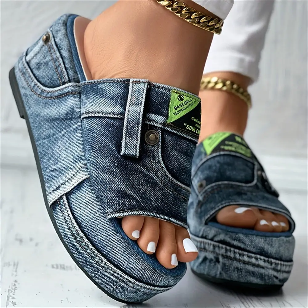 Women's Denim Platform Sandals Casual Wedges Heeled Summer Slides_voghion.com