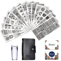 Biutee Nail Stamp Plates set 15 plate +1 Stamper+2 Scraper +1storage bag Desgins Nails Art Stamping Plate Scraper Stamper Set 1
