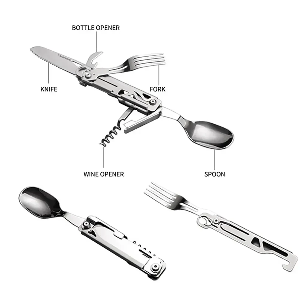Multifunctional EDC folding outdoor tableware camping portable meal knife fork spoon bottle outdoor camping cookware titanium 4