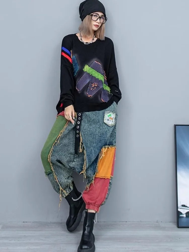 Hip Hop Womens Harem Pants High Waist Mixed Colors Loose Fit