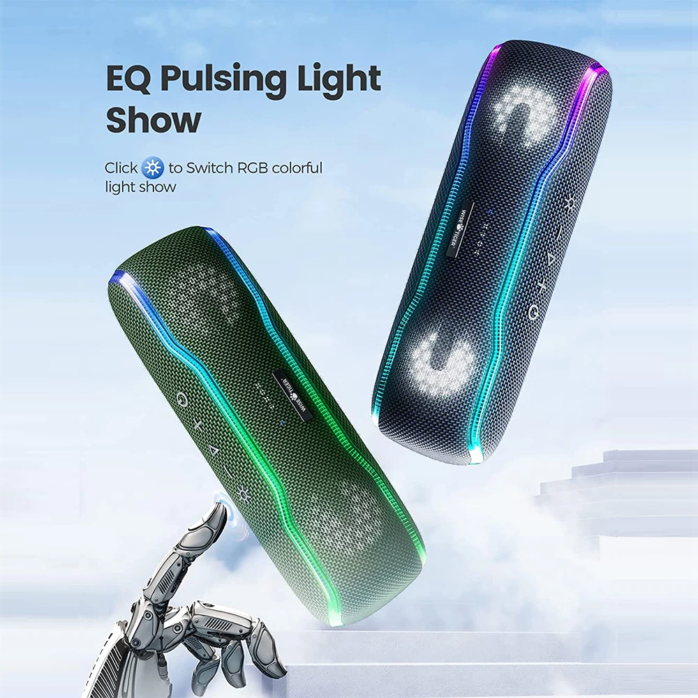 WISETIGER Bluetooth Speaker Outdoor IPX7 Waterproof 25W BT5.3 Loudspeaker Stereo Surround Speaker with Cool Pulsing EQ Lights bluetooth speaker