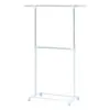 2 Tier Adjustable Chrome Rolling Garment Rack with Silver Metal and White Rod US 2