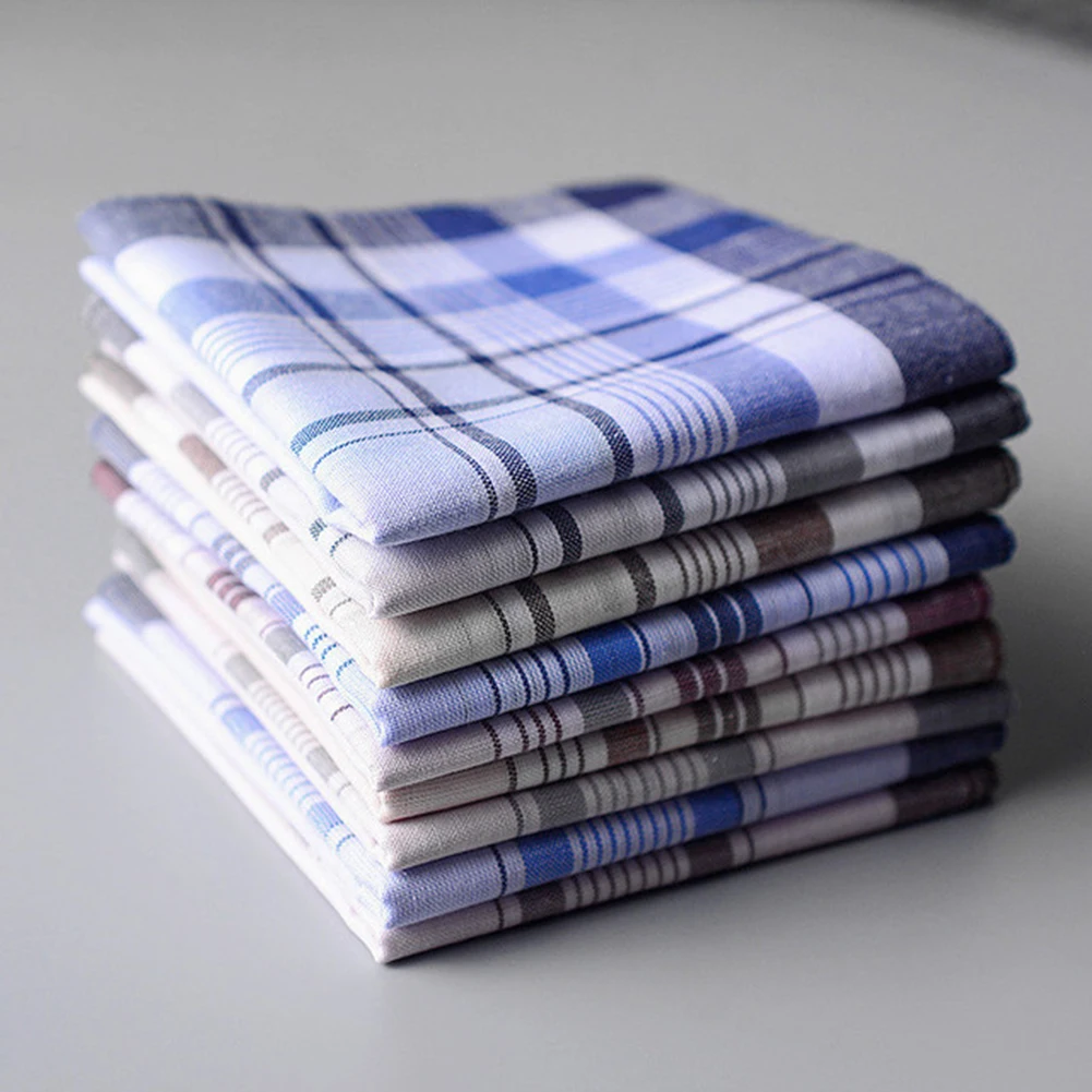 

5Pcs/lot Square Plaid Stripe Handkerchiefs Men Classic Vintage Pocket Hanky Pocket Cotton Towel For Wedding Party 38*38cm Random