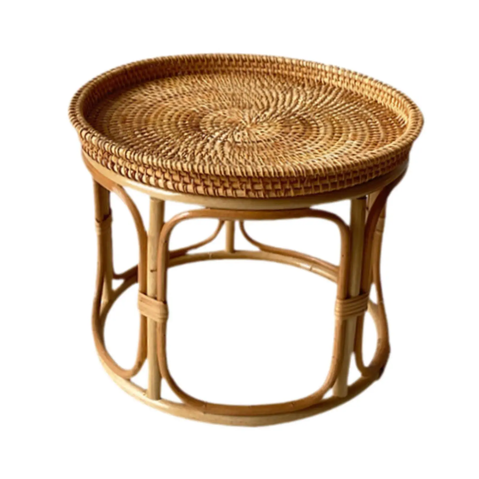 Rattan Side Table, End Table Tray Organizer Decorative Coffee Table NightStand for Office Indoor Proch Patio Room