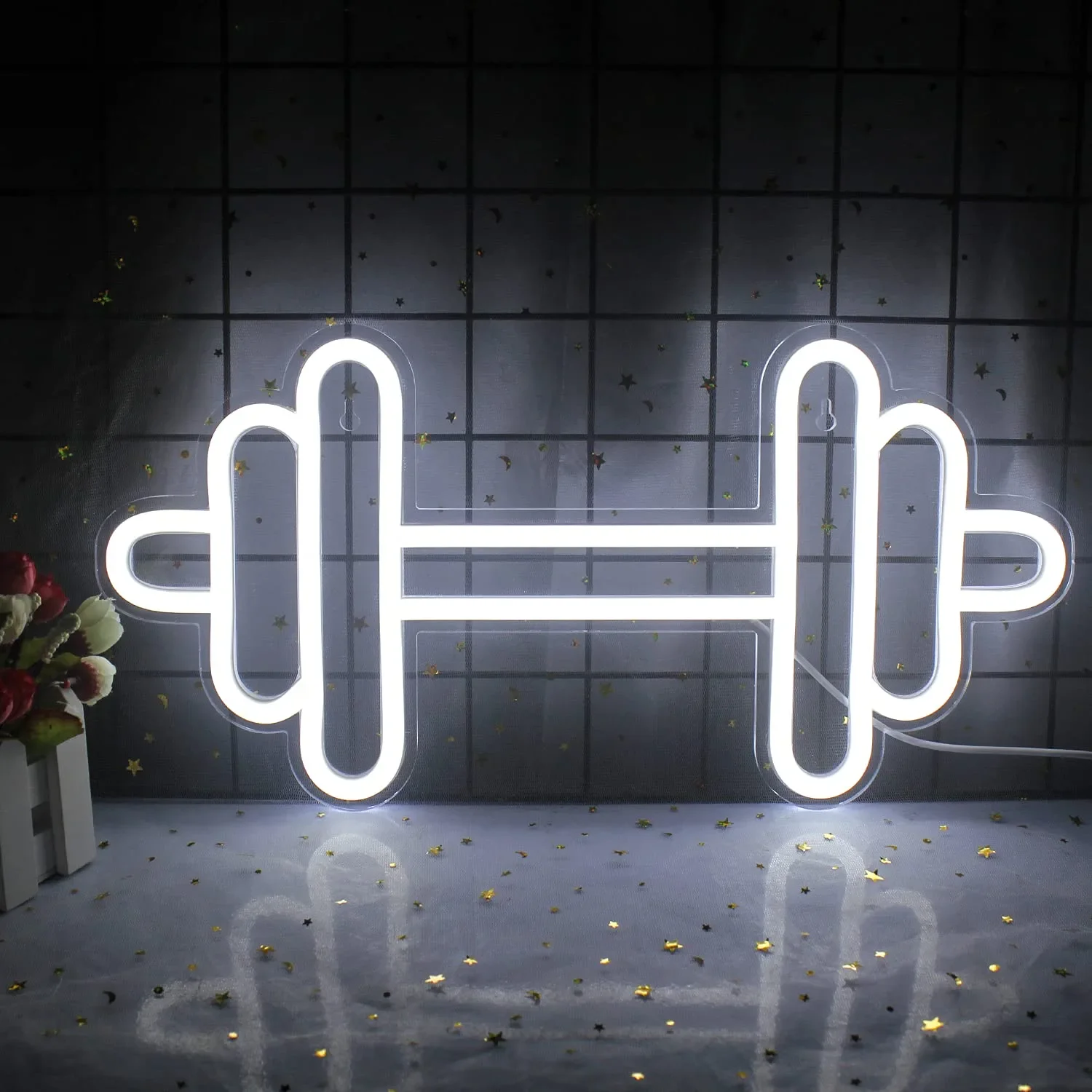 

Barbell Dumbbell Neon signs White Dumbbell Shaped Neon Lights Sign Gym for Fitness Club Decor as Gift for Teens,Kids Room