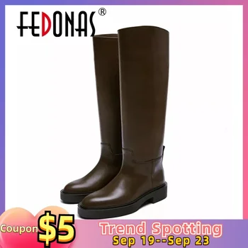FEDONAS 2023 Ins ZA Genuine Leather Knee High Boots For Women Thick Heeled Autumn Winter Warm Shoes Woman High Motorcycle Boots 1