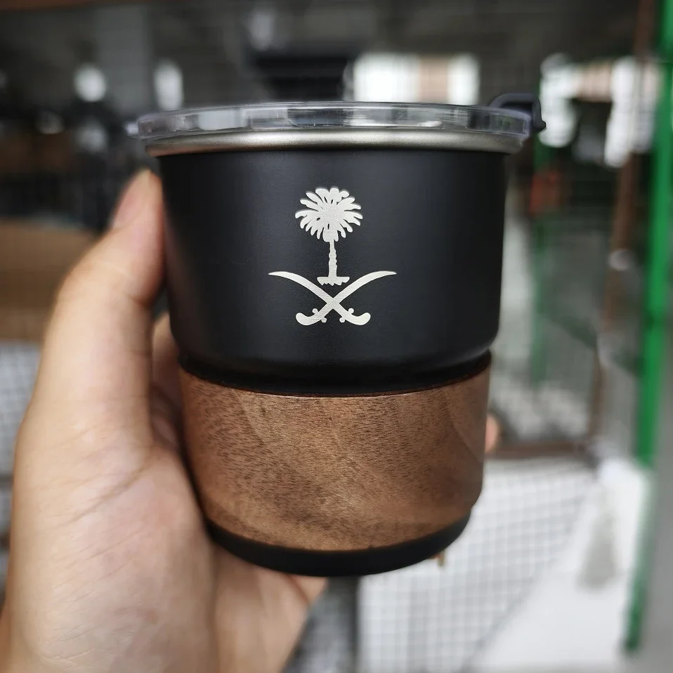Saudi Arabia national emblem logo Stainless Steel Cup Beer Mug with Lid 300ml Outdoor Camping Coffee Mug Custom