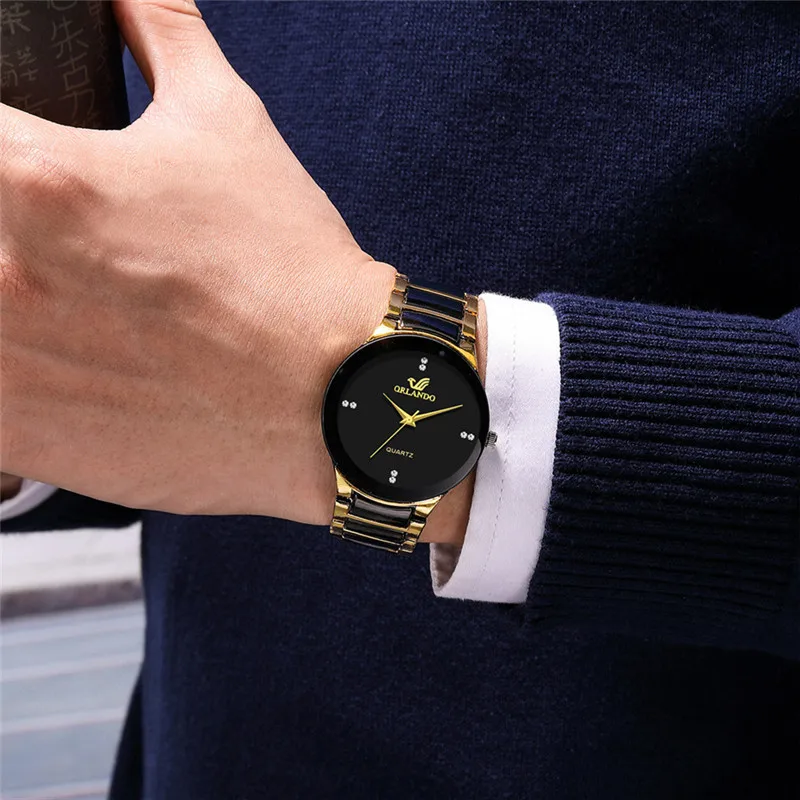 Luxury Tungsten-like Steel Watch Men Gold Black Watches ORLANDO