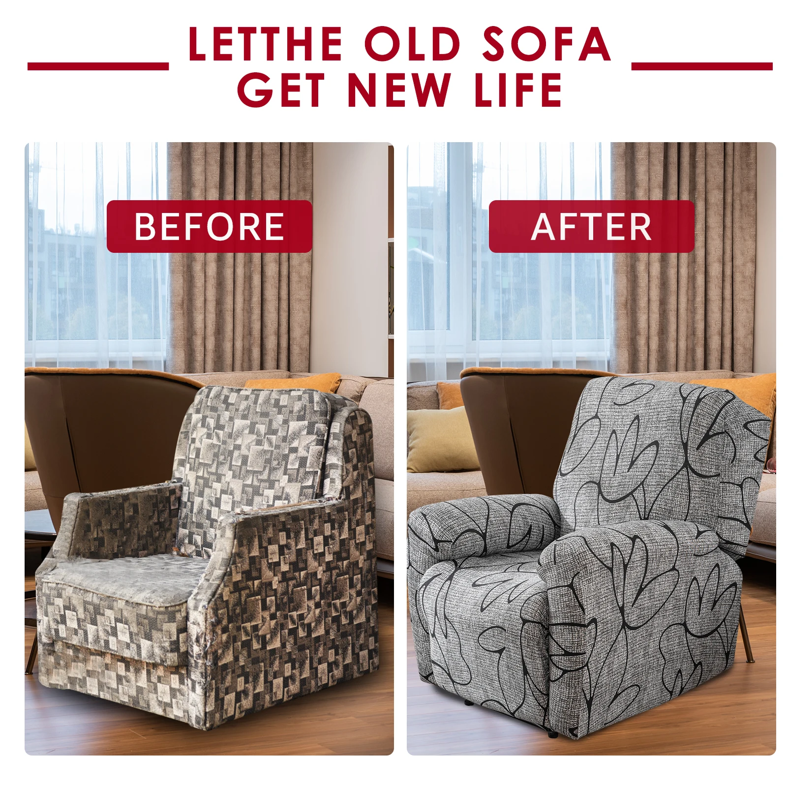 Elastic Recliner Chair Cover Non Slip Lazyboy Covers Full Coverage Anti Scratch Printed Sofa Cover Furniture Protector for Home