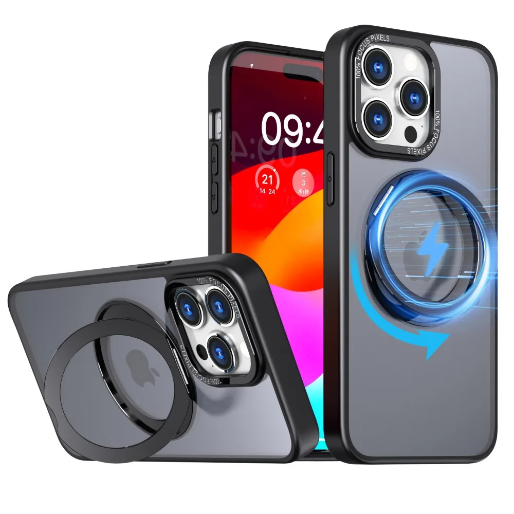 

Магнитный чехол для телефона iPhone 15 14 13 12 11 Pro Max X XS XR 7 8 Plus вращающийся на 360 ° Невидимый держатель кольца для крышки Magsafe