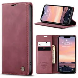 Retro Leather Flip Wallet Stand with Card Slot - Premium Protective Case - iPhone 16e (Red)