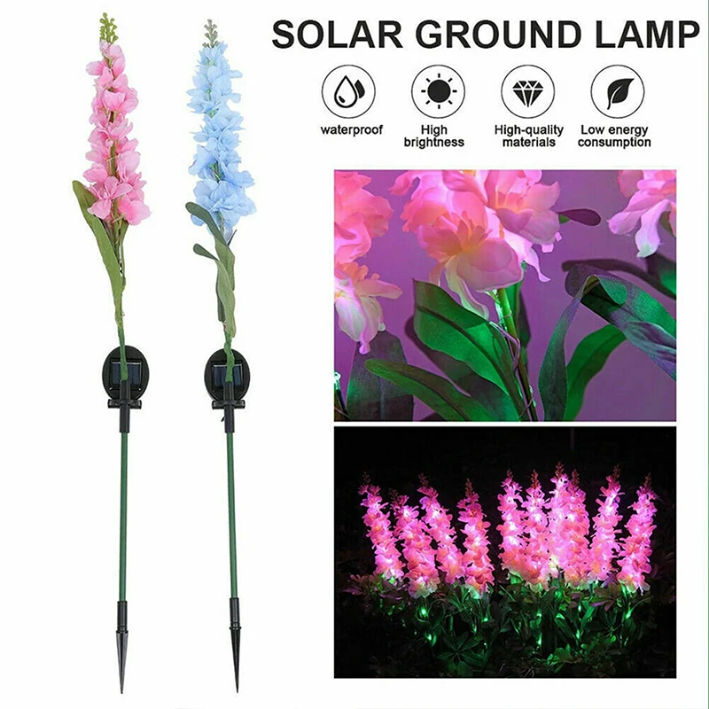 

2pcs Solar Power Violet Flower Lights Garden Stake Landscape Lamp Outdoor Yard Path LED Light Waterproof Home Decoration