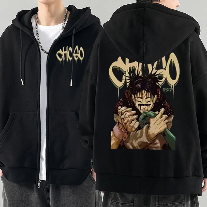 

Hot Anime Jujutsu Kaisen Itadori Yuji Ryomen Sukuna Print Zip-up Hoodie Men's Sweatshirts Zipper Jacket Oversized Streetwear