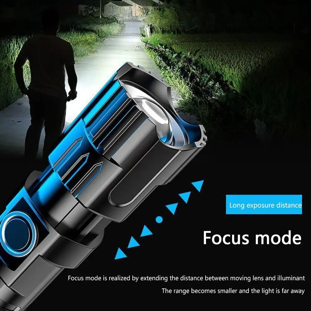 

LED High Power Flashlight Telescopic Zoom Bright Camping Spotlight Rechargeable Outdoor USB Flashlight K5D9