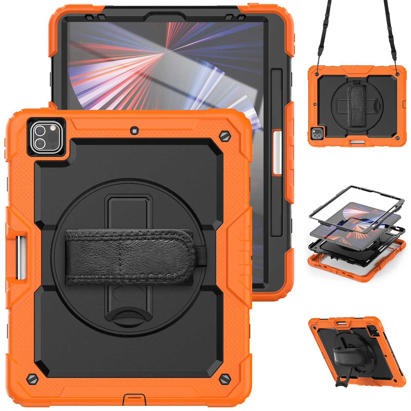 Custodia Con Protezione Dello Schermo Per Ipad Pro 12.9 2022 2021 2020 2018 Heavy Duty 360 Copertura Rotante Tracolla A Mano Slot Per Penna Capa
