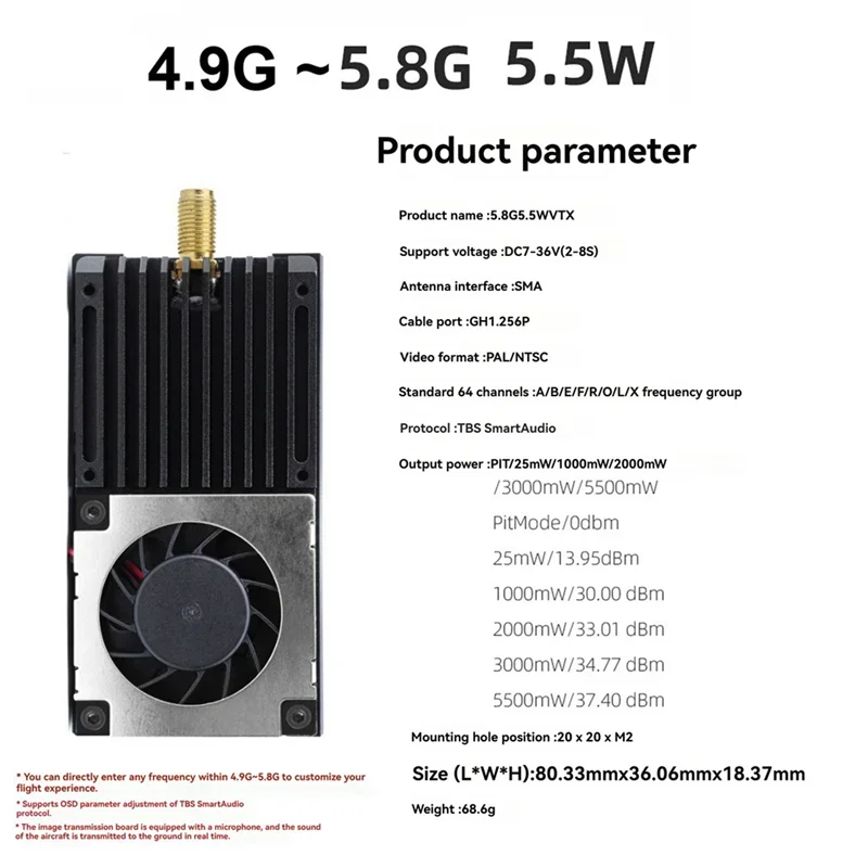 VTX 5.8G 5.5W Haute Puissance pour FPV Drone